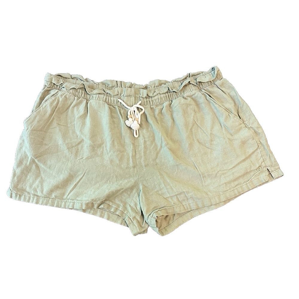 Paperbag Boho Hang Ten Green Linen Blend Womens Shorts XXL Beach Resort Cottage
